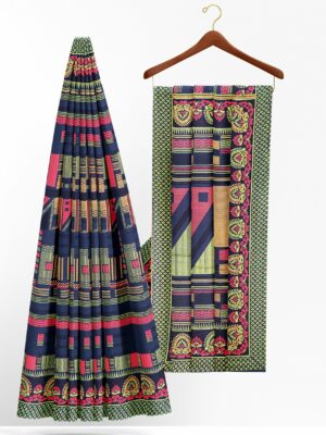 Dark blue saree with green border