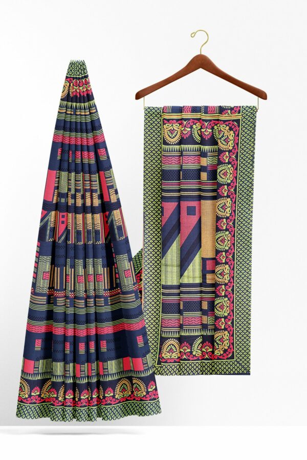 Dark blue saree with green border