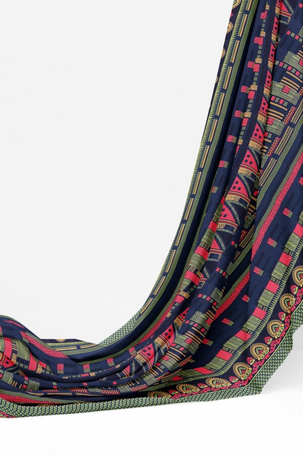 Dark blue saree with green border - Image 3
