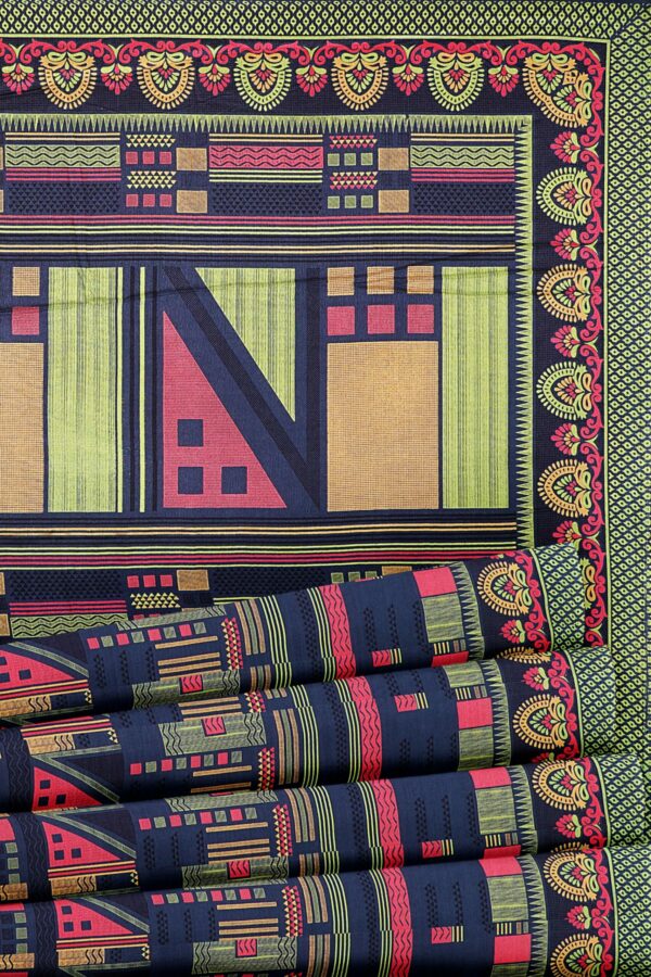 Dark blue saree with green border - Image 4