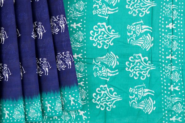 Dark blue saree with turquoise blue border - Image 4