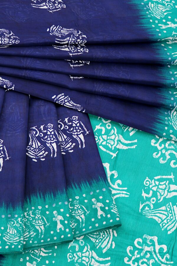 Dark blue saree with turquoise blue border - Image 5