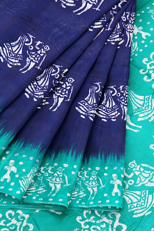 Dark blue saree with turquoise blue border - Image 6