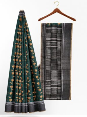 Dark green saree with black border