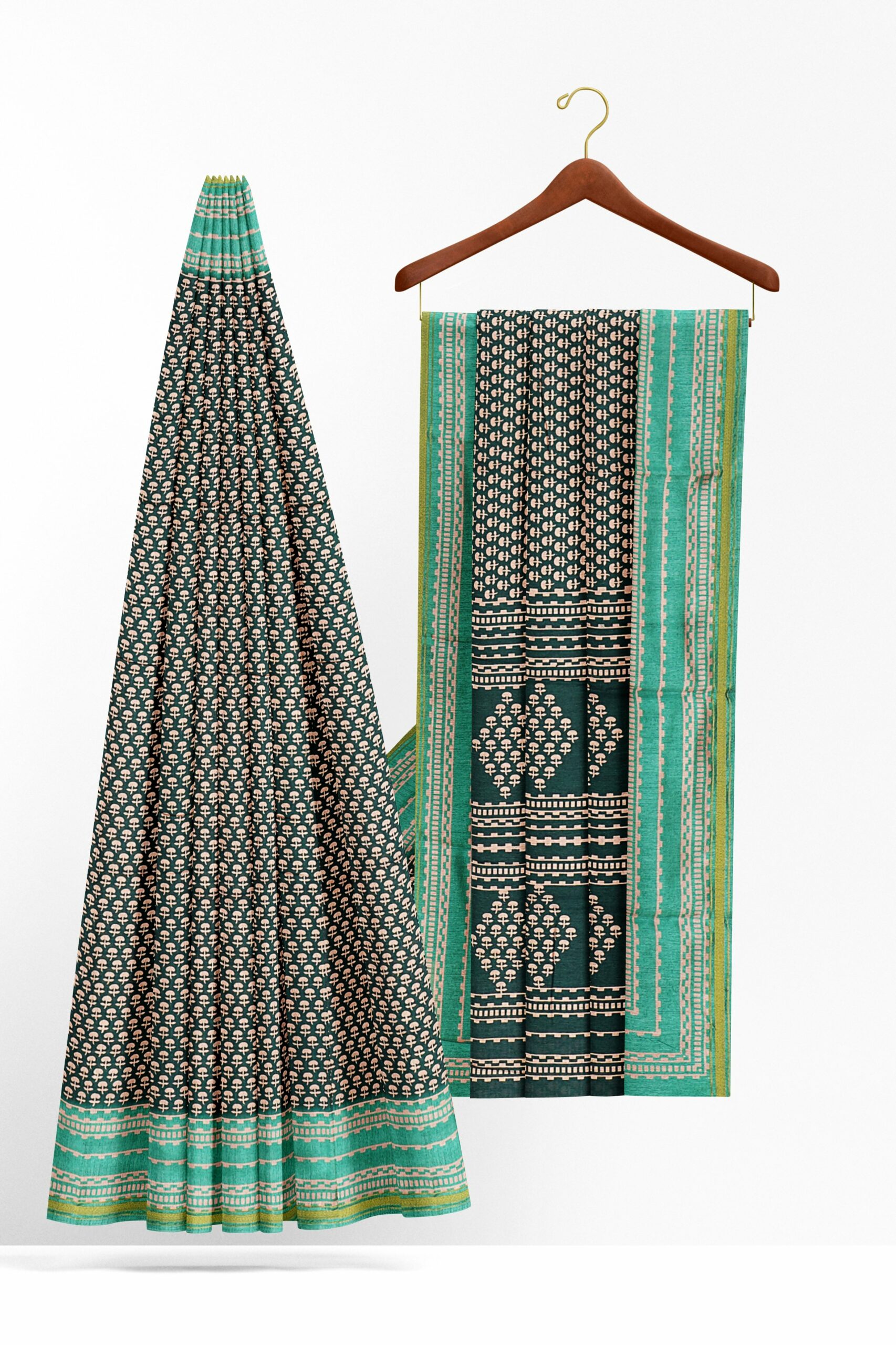 Dark green saree with green border