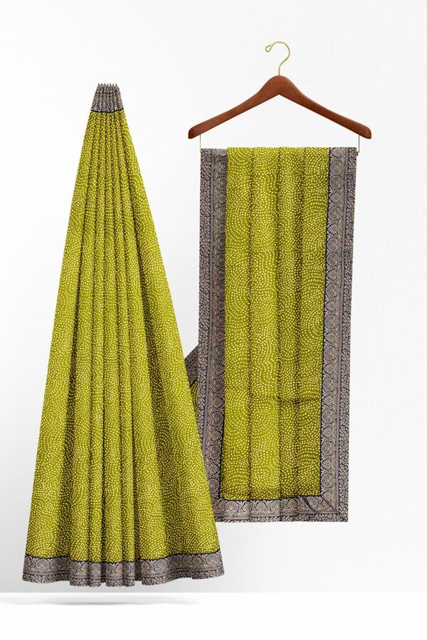 Green saree with blue golden colour border