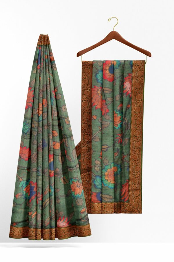 Green saree with brown border