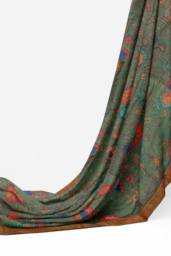 Green saree with brown border - Image 3