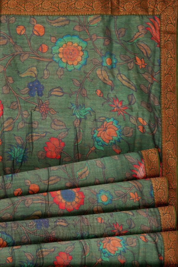 Green saree with brown border - Image 4