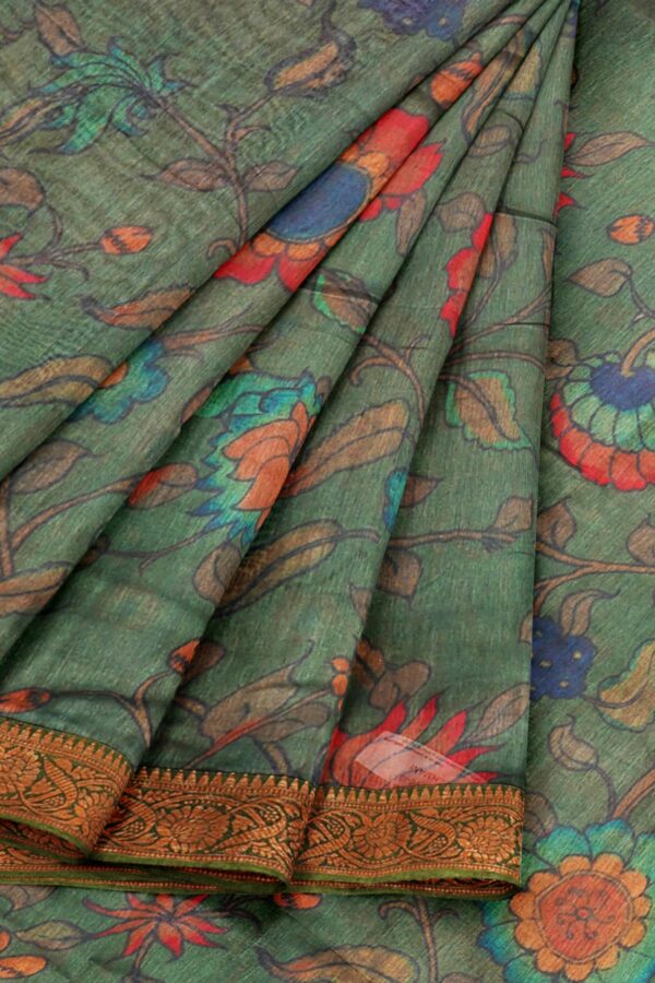 Green saree with brown border - Image 6
