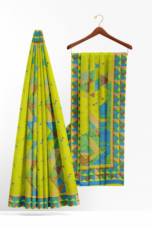 Green saree with brown green border