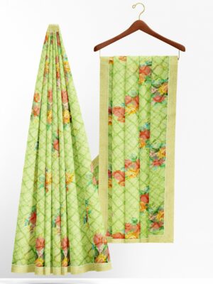 Green saree with golden colour border