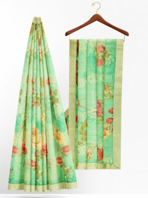 Green saree with golden colour border