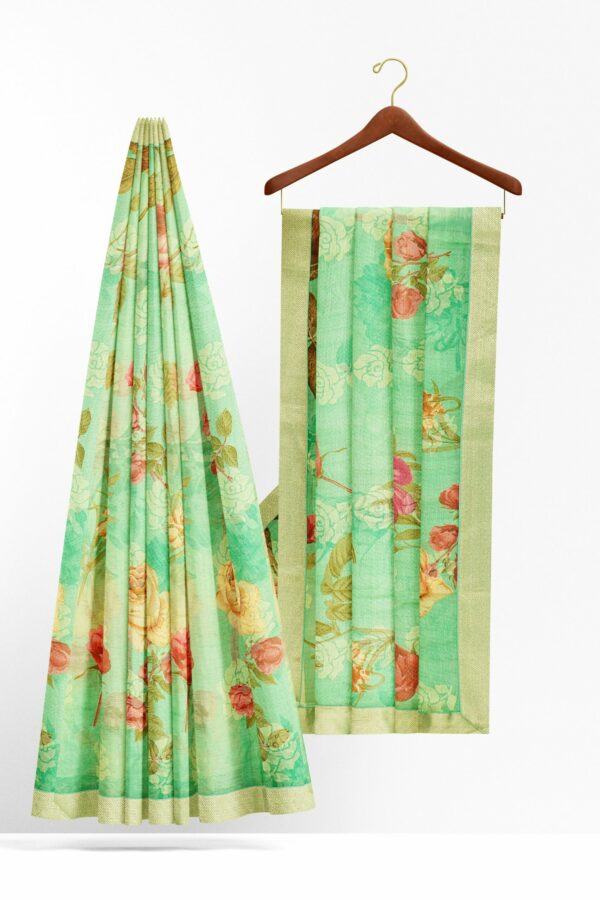 Green saree with golden colour border