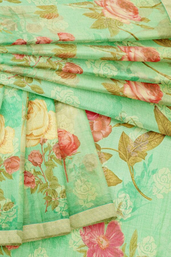 Green saree with golden colour border - Image 5