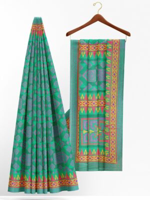 Green saree with green border