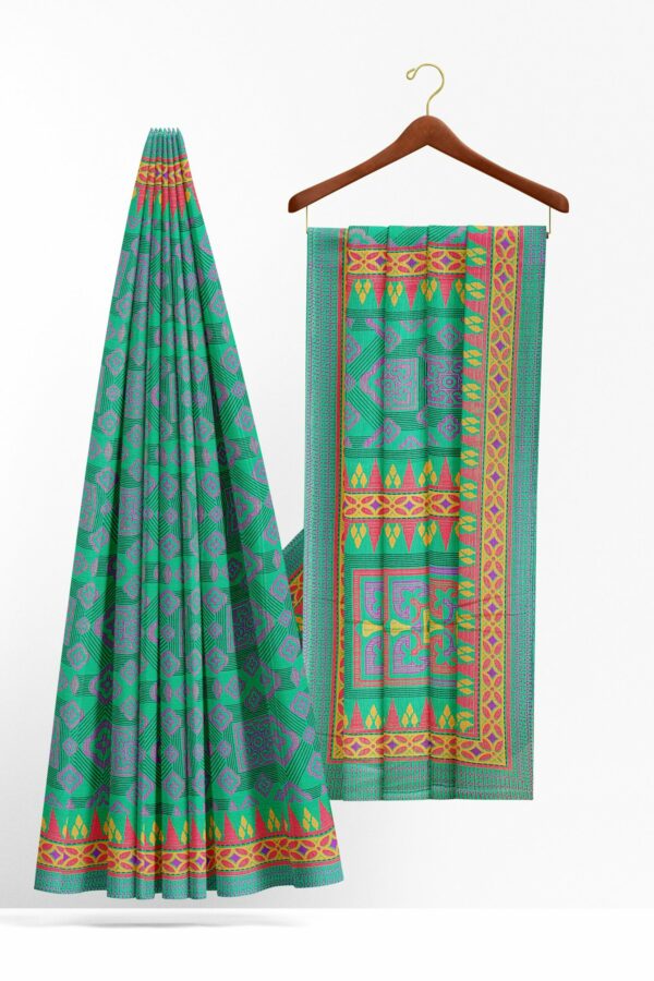 Green saree with green border