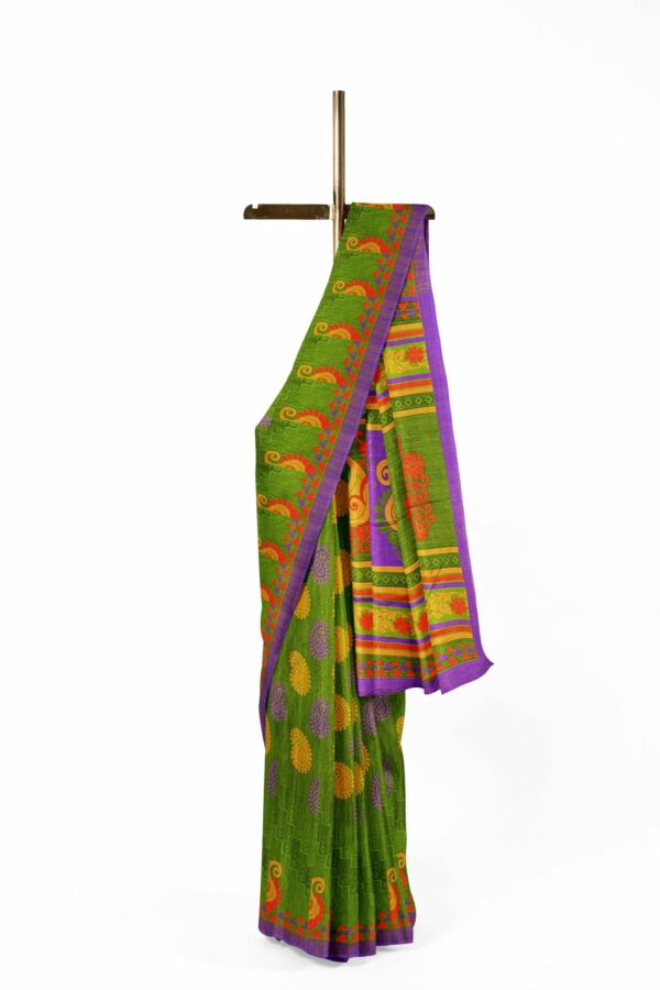 Green saree with purple border - Image 2