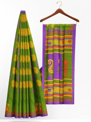 Green saree with purple border