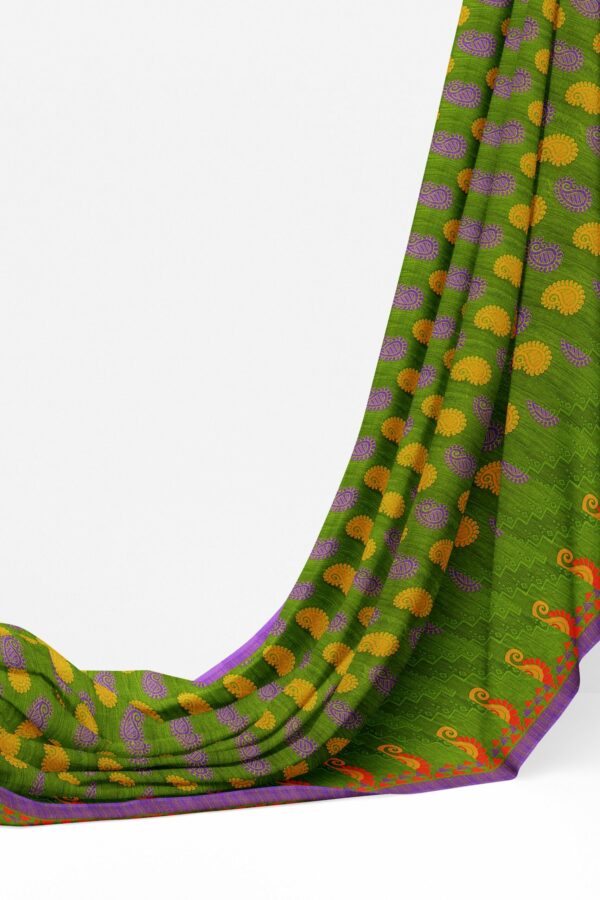 Green saree with purple border - Image 3