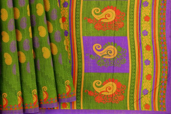 Green saree with purple border - Image 4