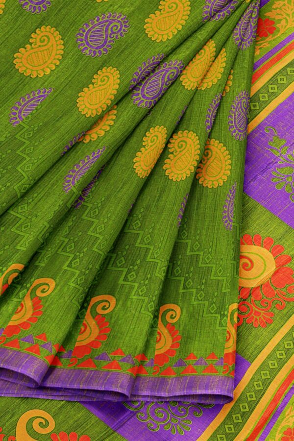 Green saree with purple border - Image 6