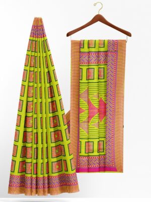 Green saree with red border