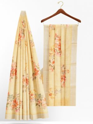 Half white floral saree with silver border