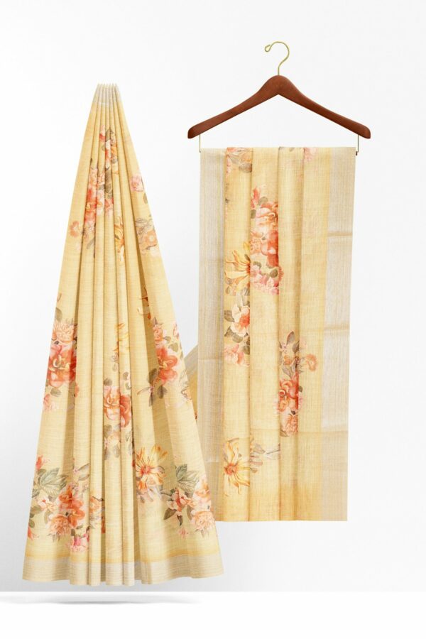 Half white floral saree with silver border