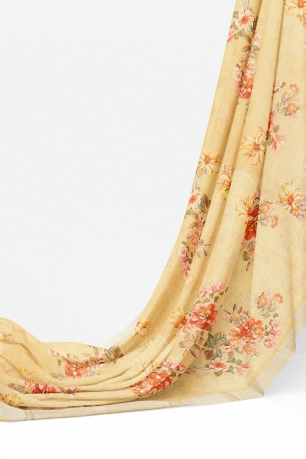 Half white floral saree with silver border - Image 3