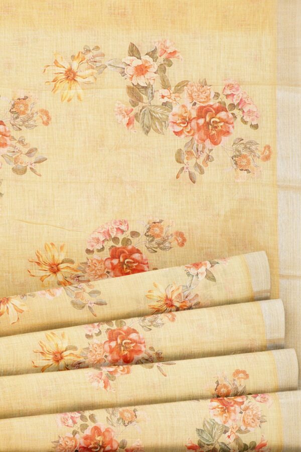 Half white floral saree with silver border - Image 4