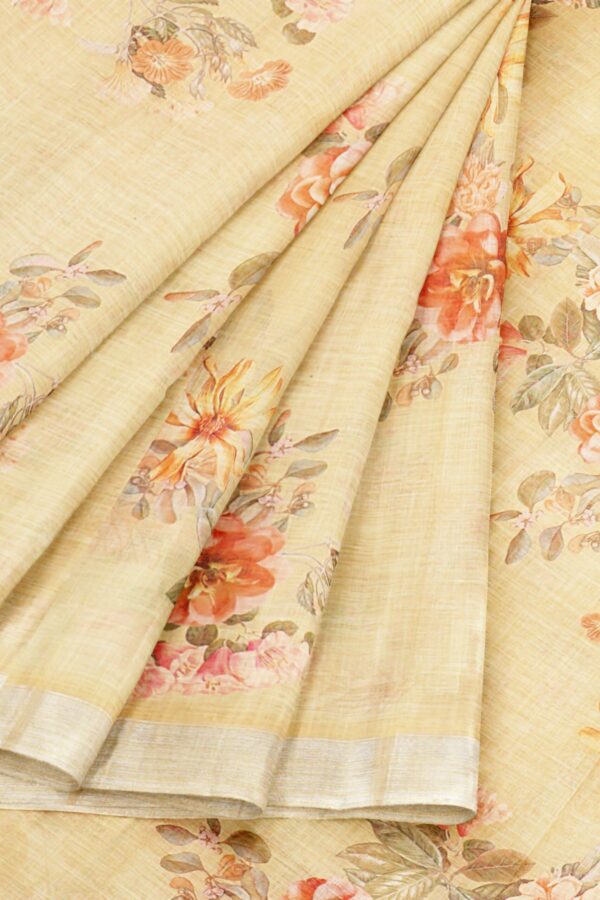 Half white floral saree with silver border - Image 6