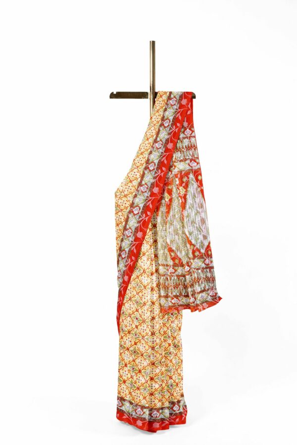 Half white saree with red border - Image 2