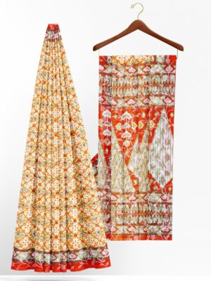 Half white saree with red border