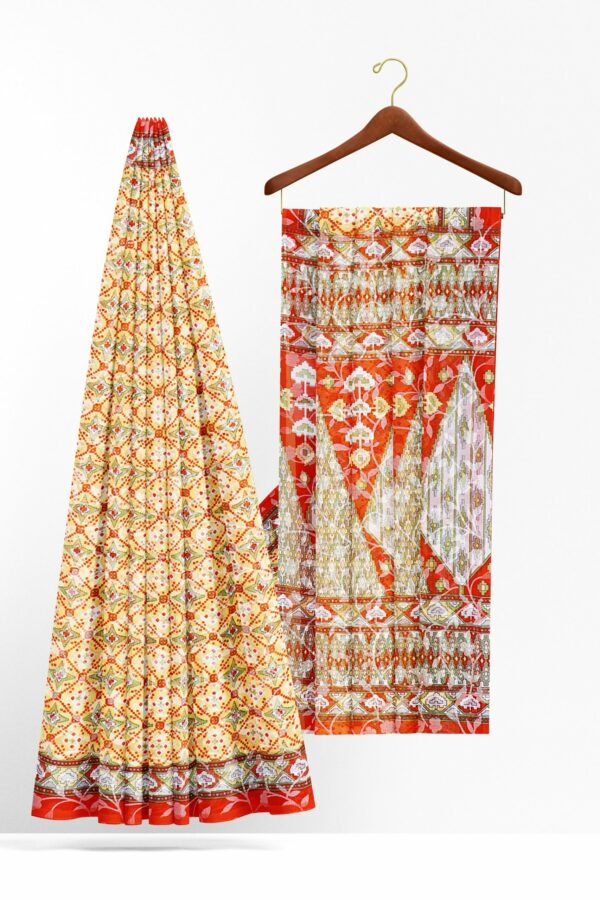 Half white saree with red border