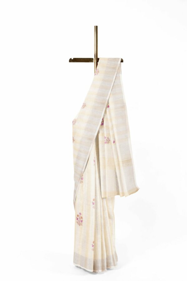 Half white saree with silver border - Image 2