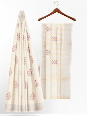 Half white saree with silver border