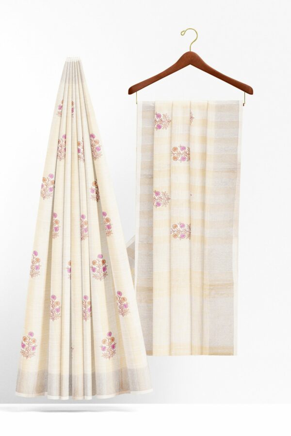 Half white saree with silver border