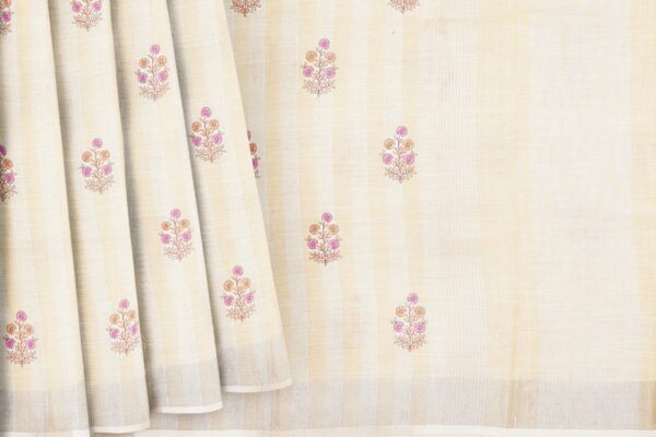 Half white saree with silver border - Image 4
