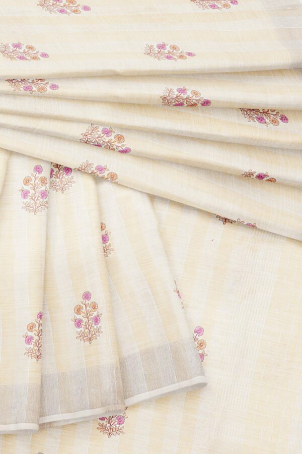 Half white saree with silver border - Image 5
