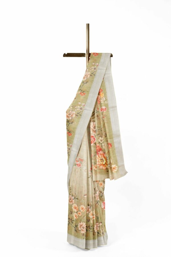 Half white saree with silver border - Image 2