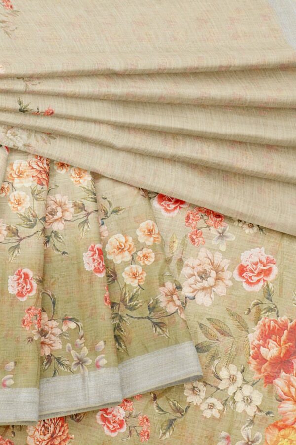 Half white saree with silver border - Image 5