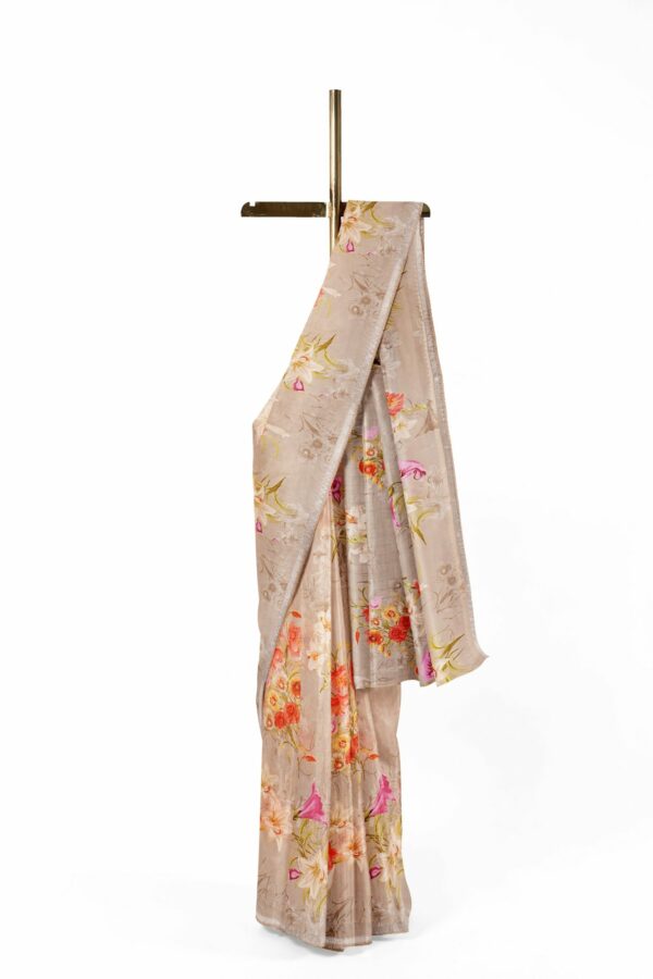 Half white saree with silver colour border - Image 2