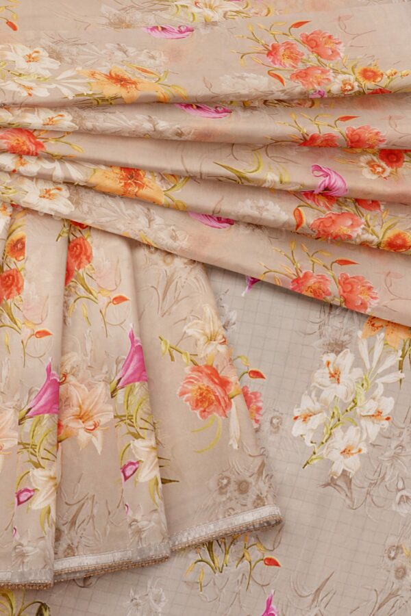 Half white saree with silver colour border - Image 5