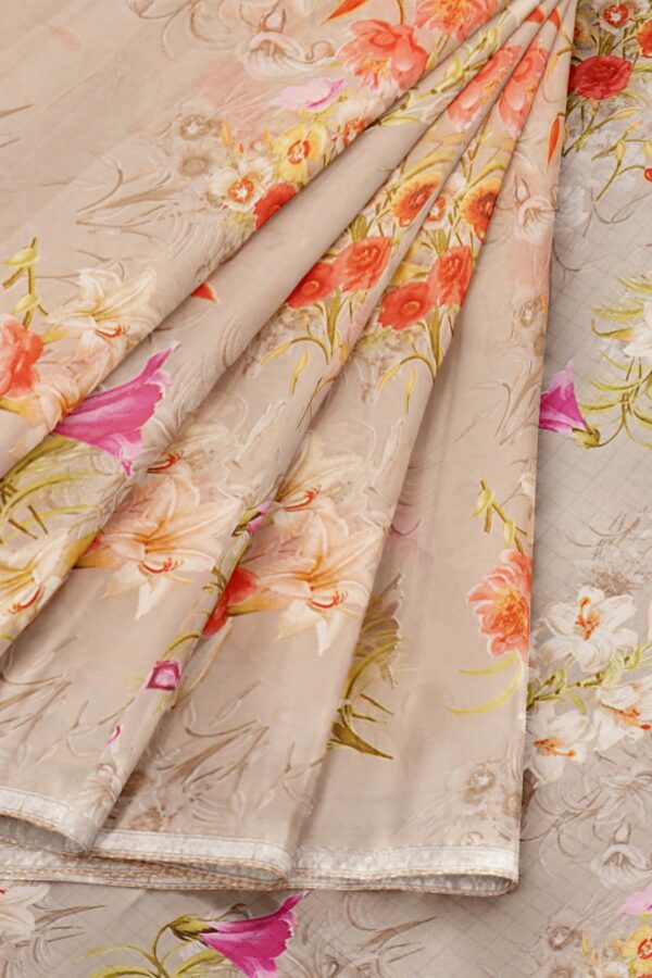 Half white saree with silver colour border - Image 6