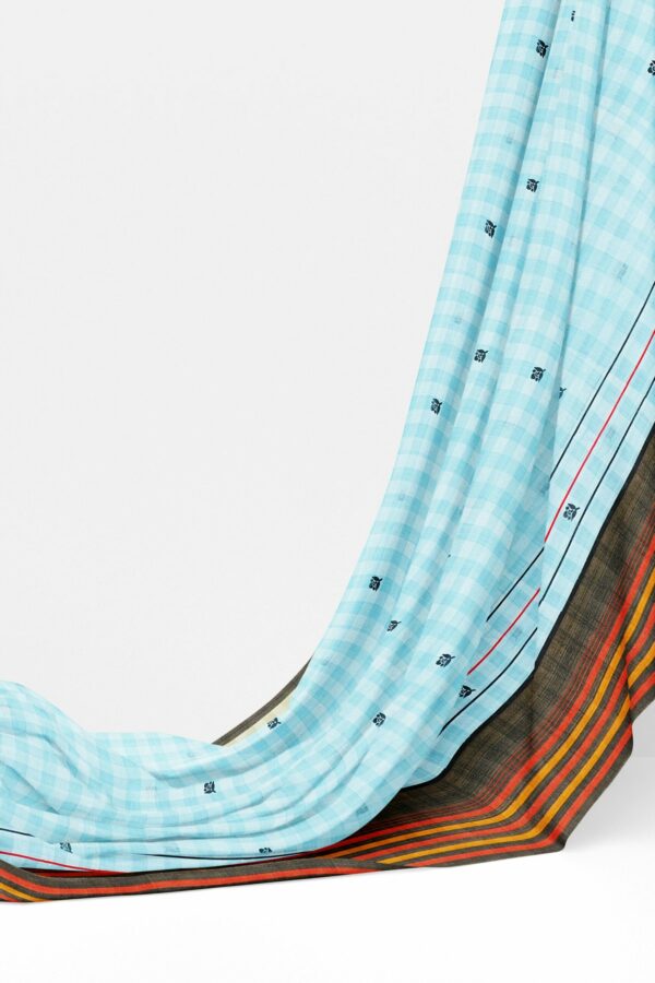 Light blue saree with black border - Image 3