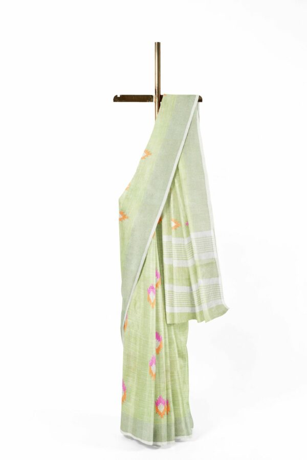 Light green saree with white border - Image 2