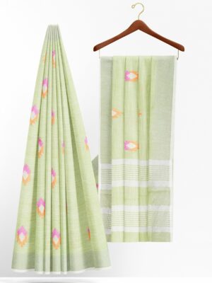 Light green saree with white border