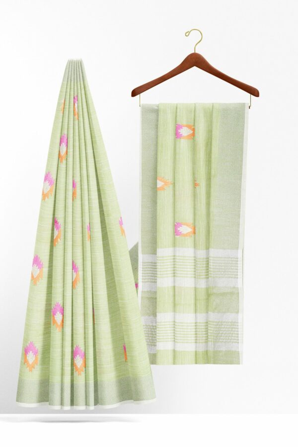 Light green saree with white border