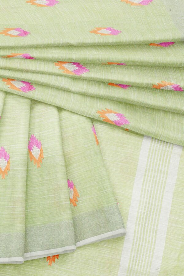 Light green saree with white border - Image 5